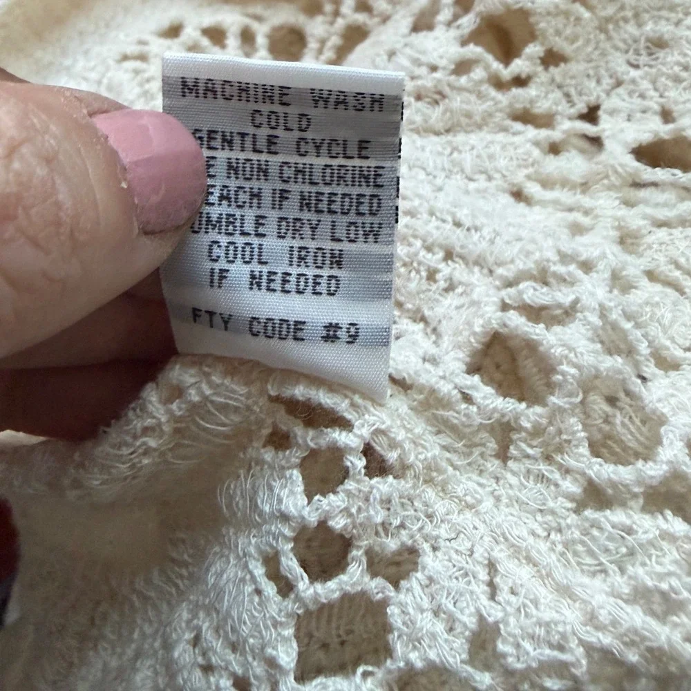 Rebellion Crochet Cardigan Cream Boho Floral Open Knit Button Front Size M - Picture 8 of 9